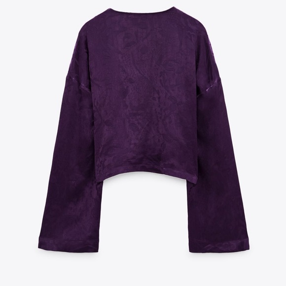 NWT Zara Purple Jacquard Cropped Blouse - Picture 9 of 10